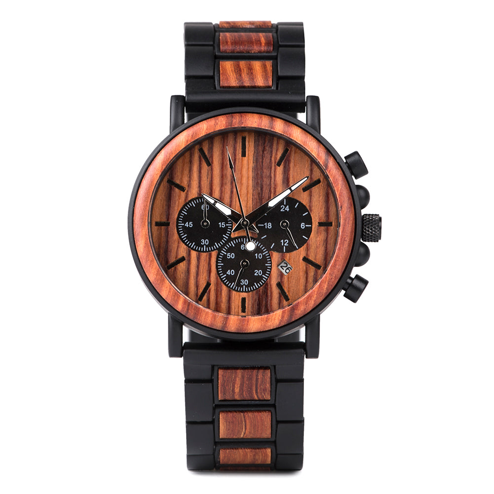 The Chronometer Dial Metal Men’s Wood Watch Mohogany - EL CRONOMETRO