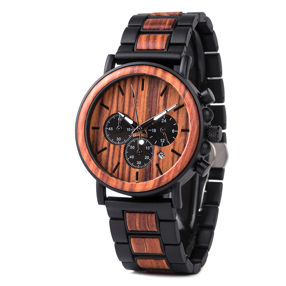 The Chronometer Dial Metal Men’s Wood Watch Mohogany - EL CRONOMETRO