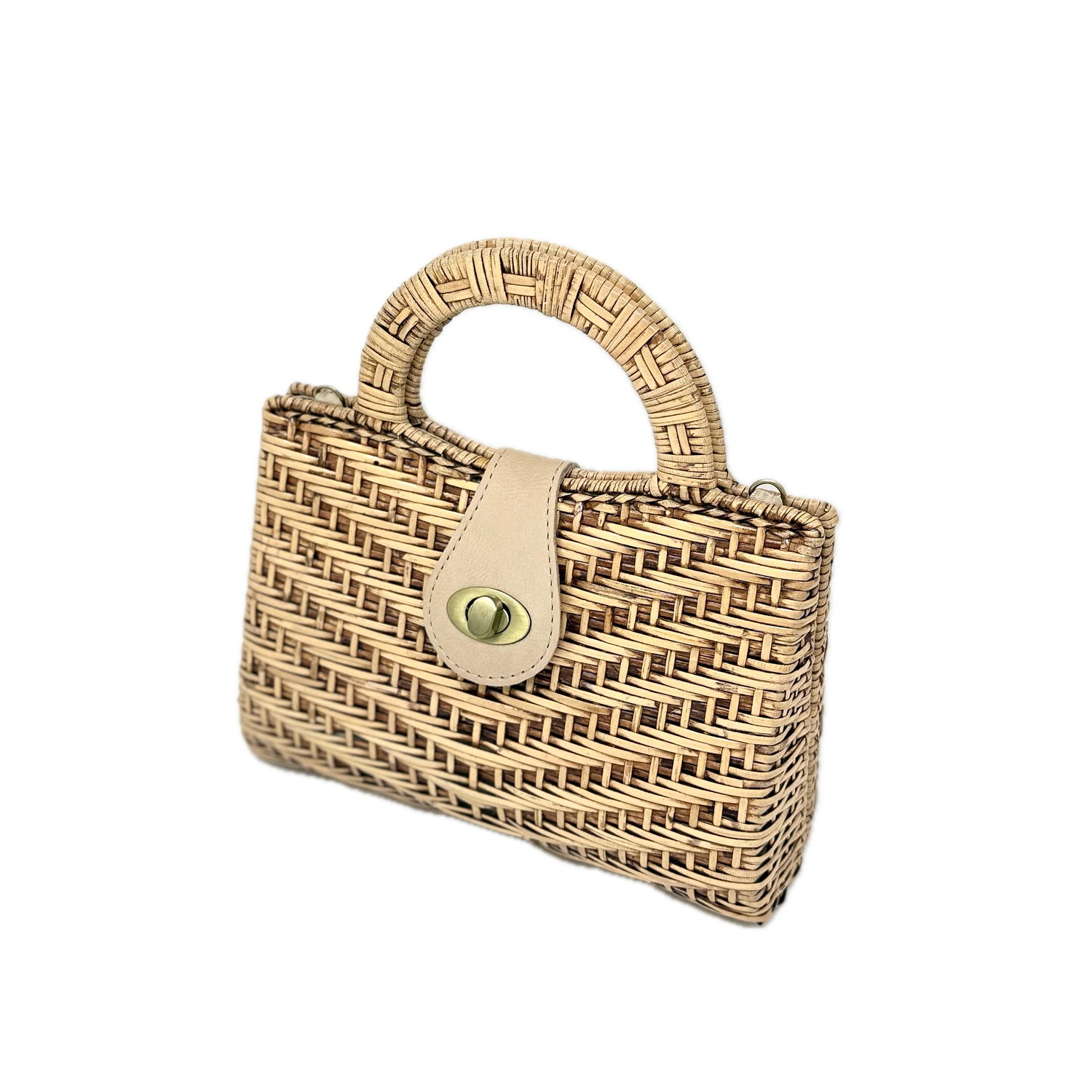 Bali Rattan Wide Wicker Tote with Leather Crossbody Purse