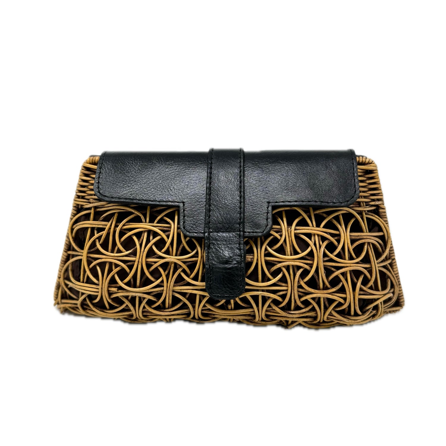 Bali Envelope Circles Rattan Wide Purse with Over Black Leather Closure