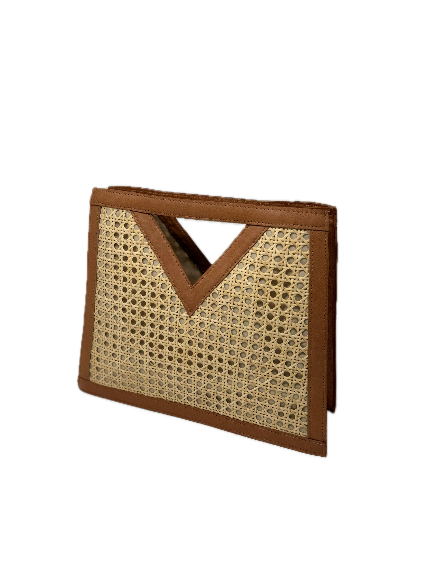 V Cane Webbing & Tan Leather Handmade Bali Handbag