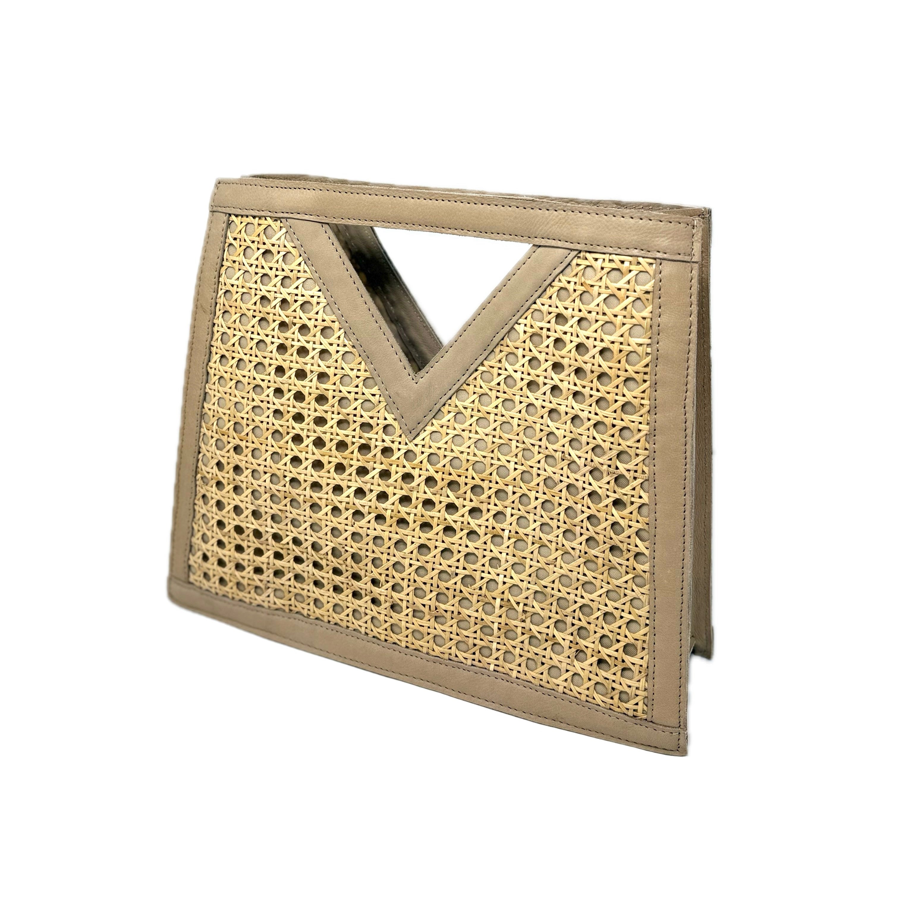 V Cane Webbing & Cream Leather Handmade Bali Handbag – El Galpon