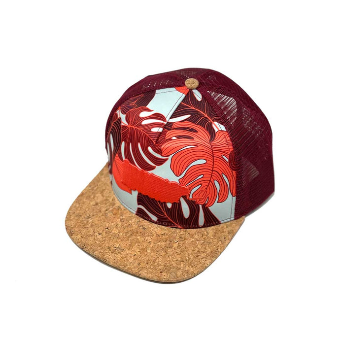 Puerto Rico Map Red & Blue Leaves Trucker Cap