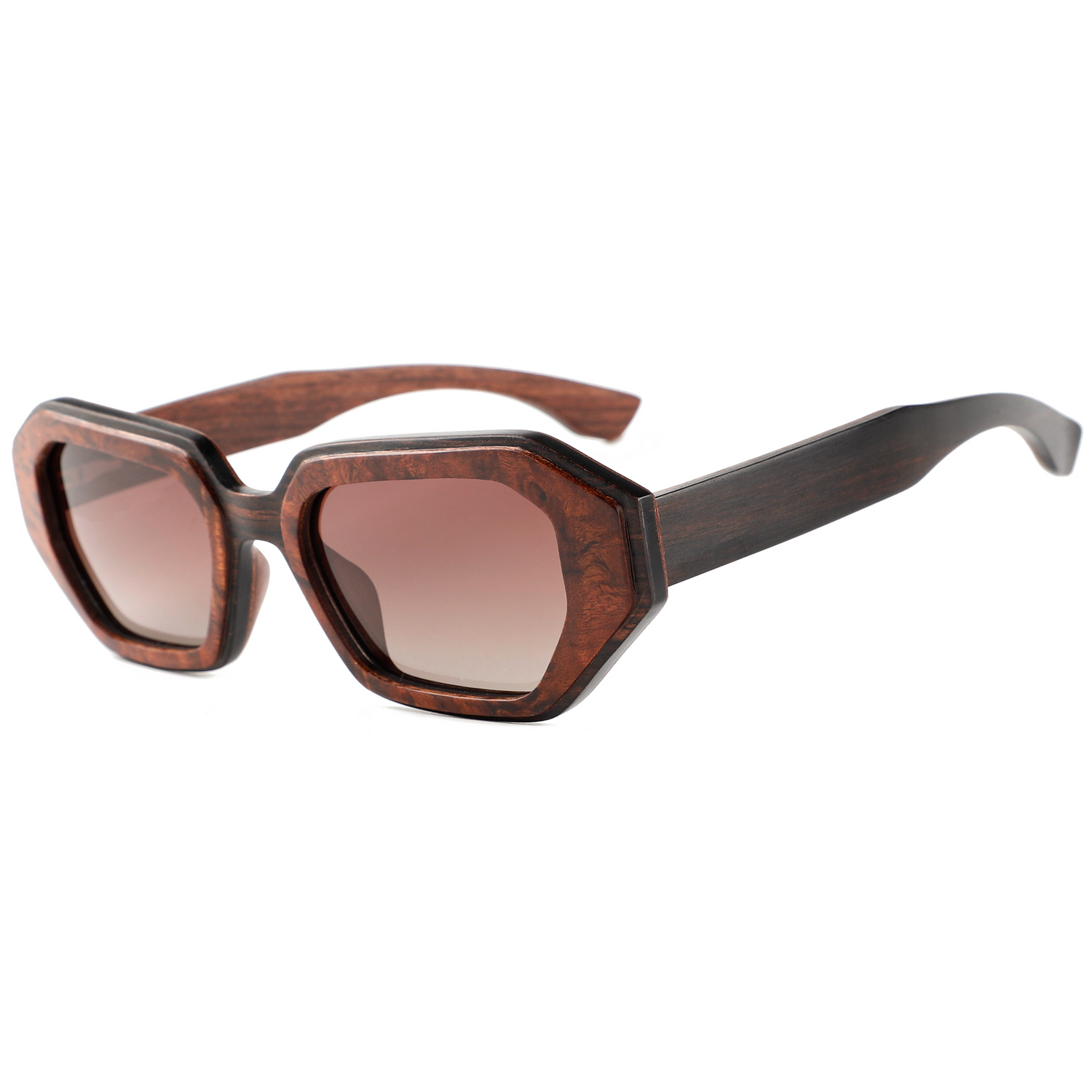 The Slim Squared Red Stepped Wood Sunglasses