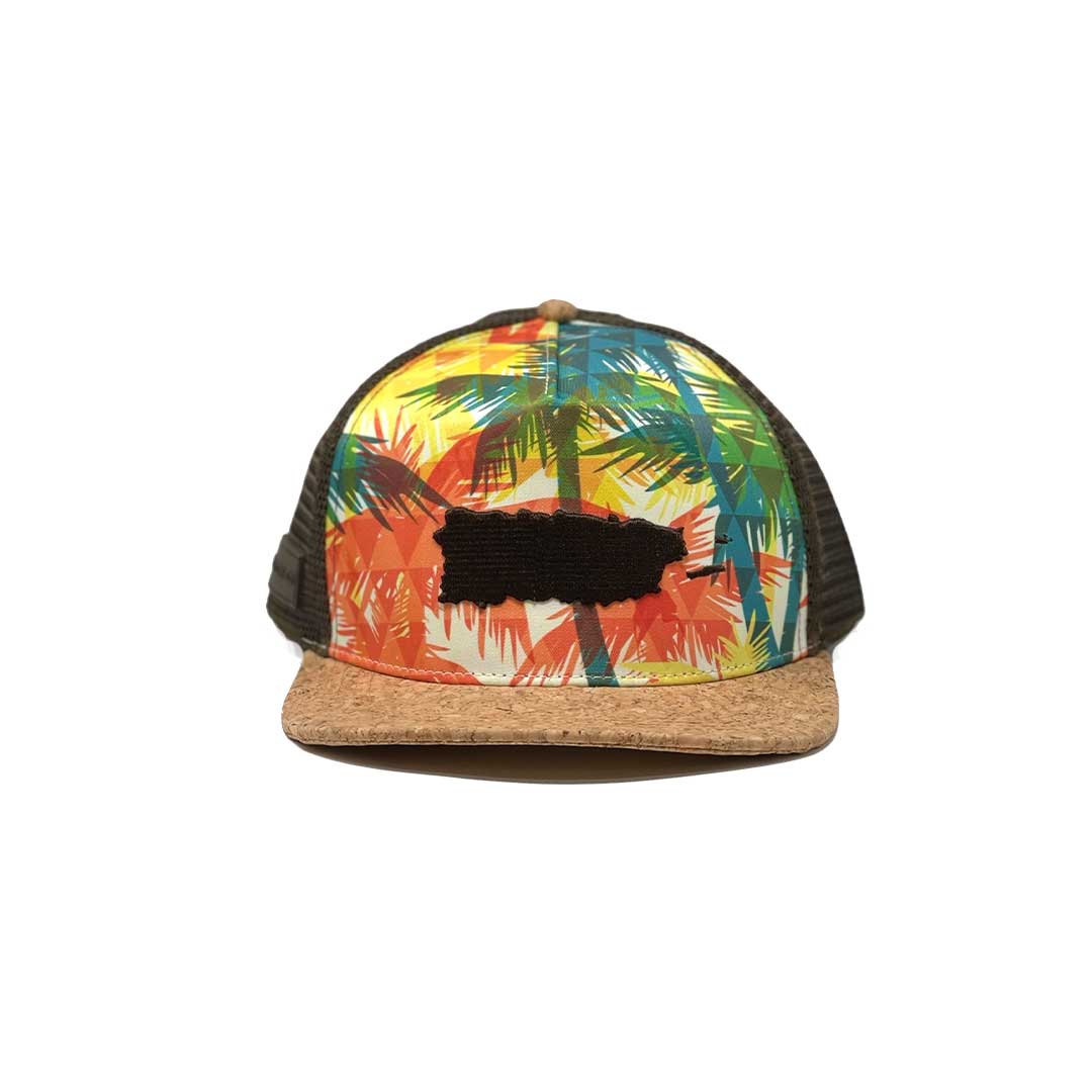 Puerto Rico Map Palms Surf Brown Trucker Snapback Cap