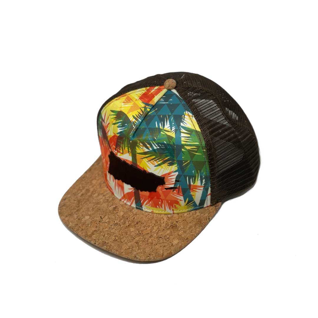 Puerto Rico Map Palms Surf Brown Trucker Snapback Cap