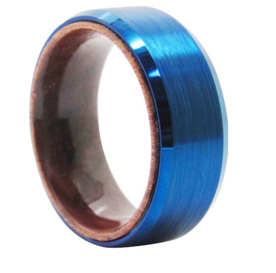 Brushed Blue Tungsten Interior Wood Rings