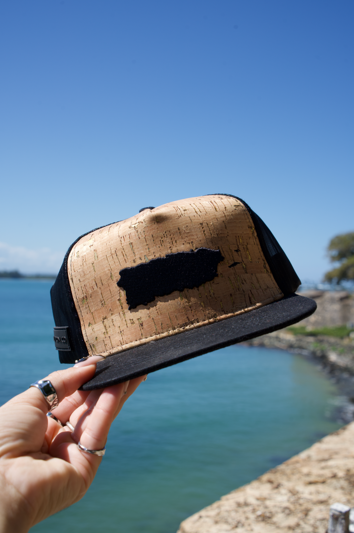 Puerto Rico Map Cork Trucker Snapback Cap