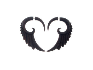 Sono Wood Feather Split Fake Gauge Earrings