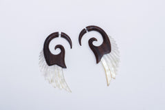 Mother of Pearl Wood Winged Split Gauge Earrings
