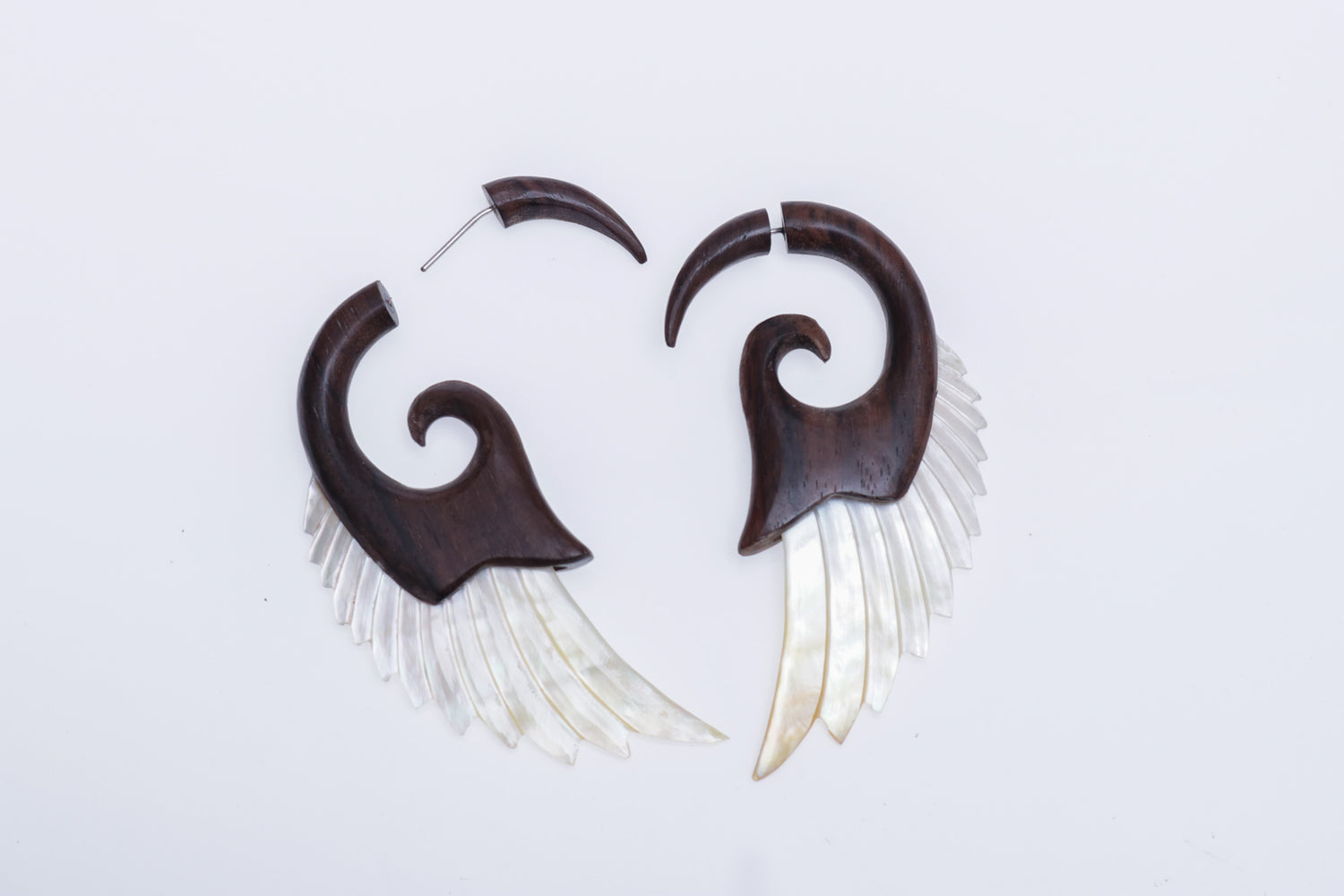 Mother of Pearl Wood Winged Split Gauge Earrings