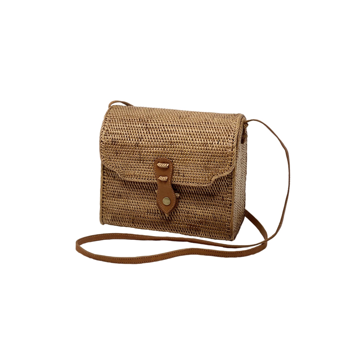 Rattan Square Leather Closure Wide Purse | Cartera de Rattan Ancha