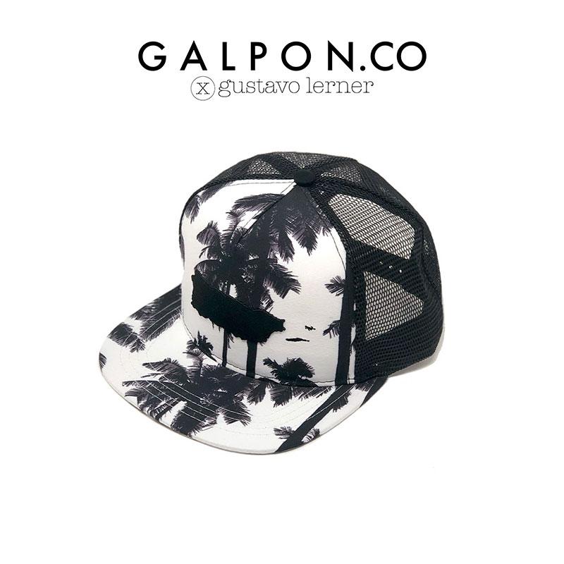 Puerto Rico Map Palms Black & White Trucker Snapback Cap