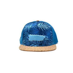 Puerto Rico Map Turquoise Leaves with Cork Brim Snapback Trucker Cap