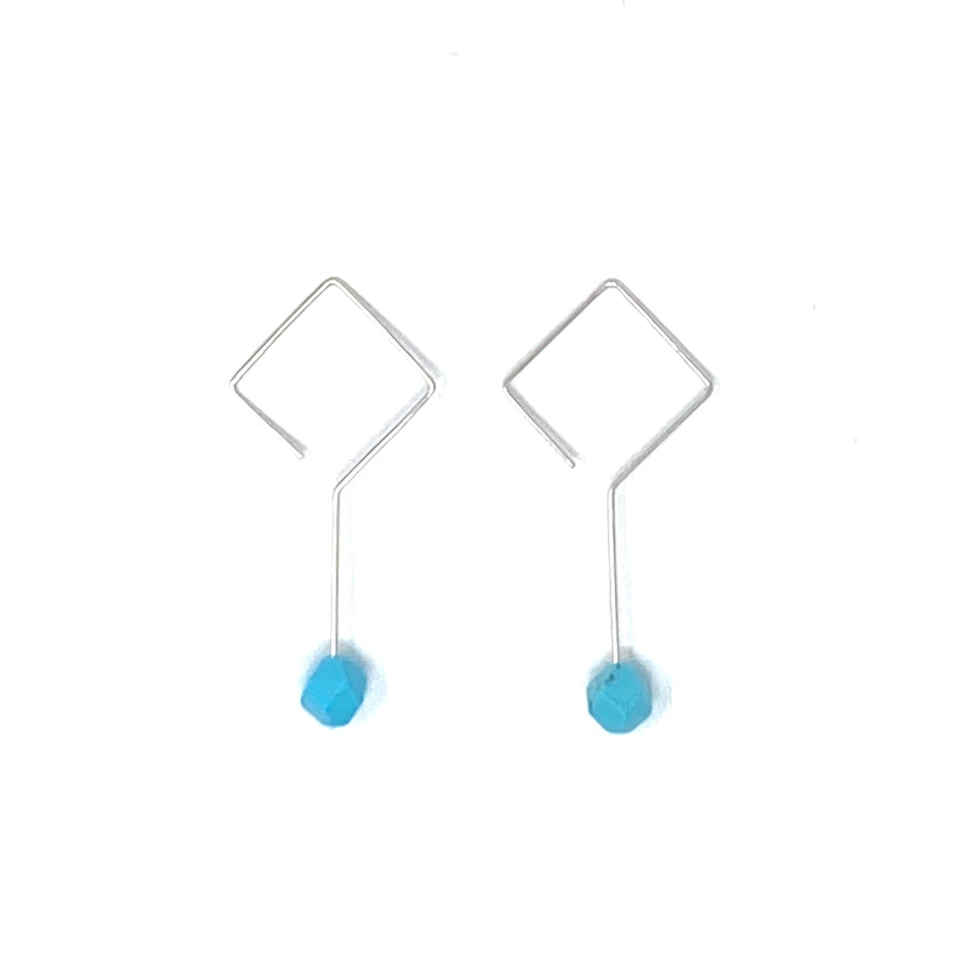 Minimalist 925 Silver Open Shaped Triangle Ear Wire Earrings with Turquoise by Nelson Enrique
