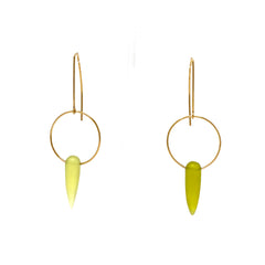 Minimalist Brass Circle Drop Earrings with Green Calcite by Nelson Enrique