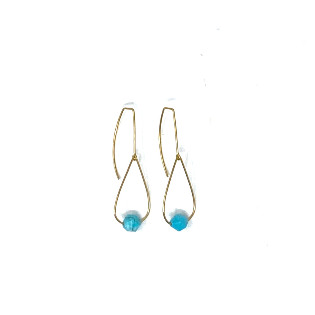 Minimalist Brass Teardrop Drop Earrings with Turquoise by Nelson Enrique