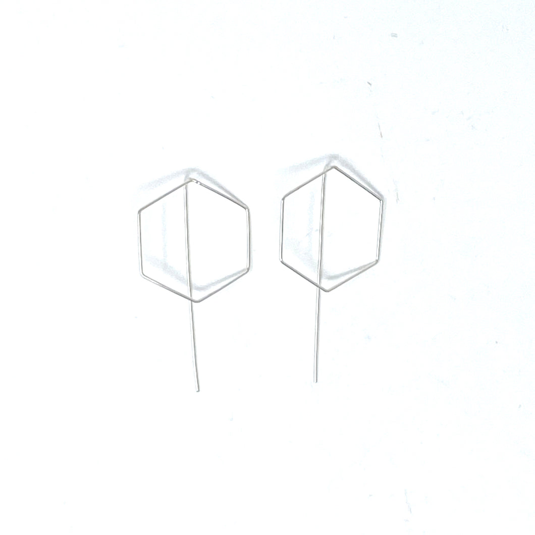 Minimalist 925 Silver Hexagon Front Ear Wire Earrings by Nelson Enrique