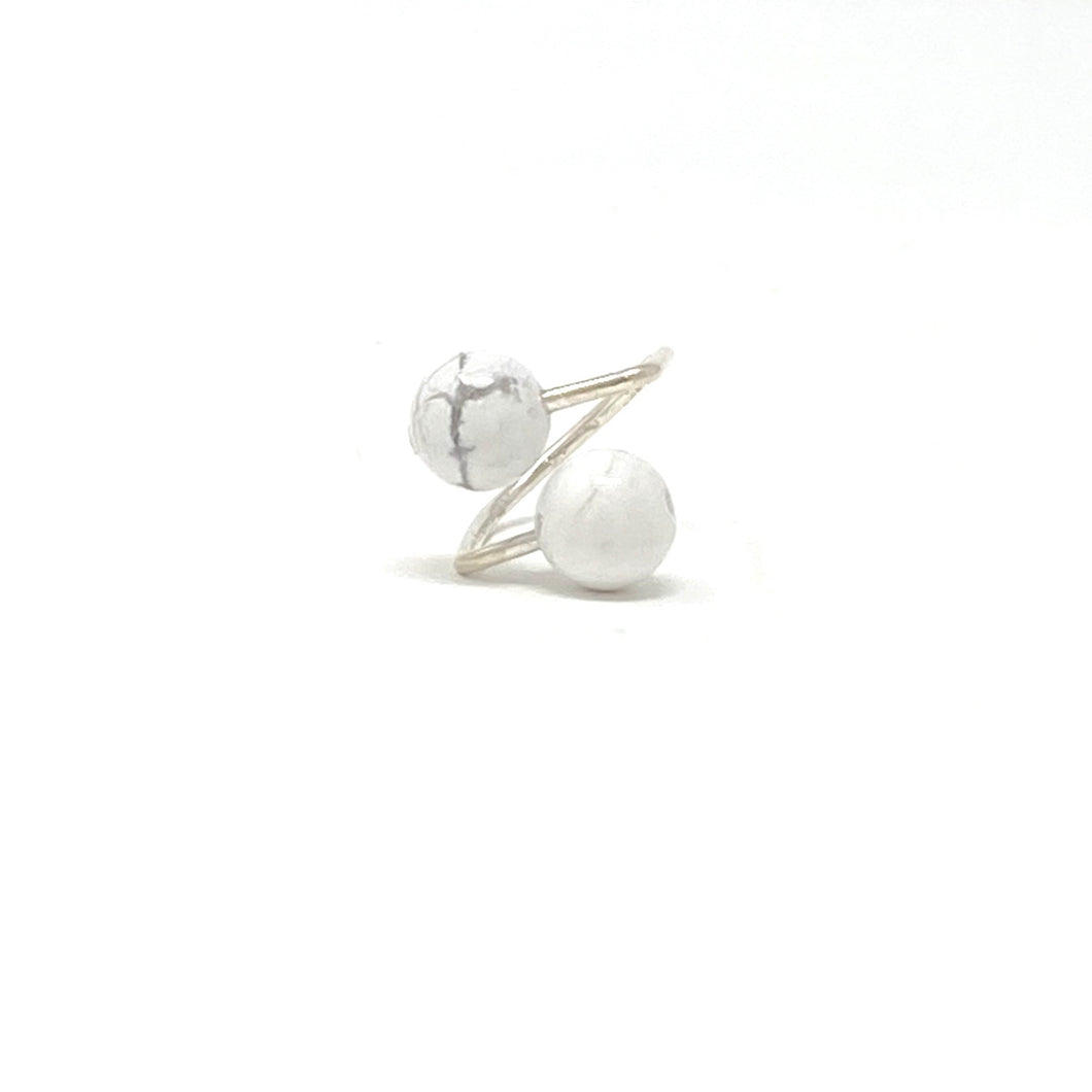 Minimalist Handmade 925 Silver Cross Rings with Howlite by Nelson Enrique