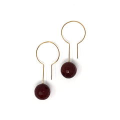 Minimalist Brass Open Circle Ear Wire Earrings with Ruby by Nelson Enrique