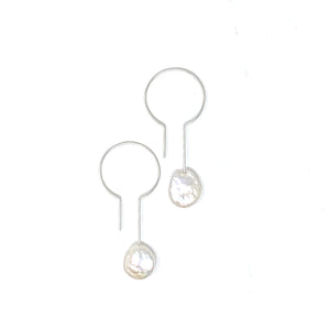 Minimalist 925 Silver Open Shaped Circle Ear Wire Earrings with Fresh Water Pearls by Nelson Enrique