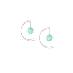 Minimalist 925 Silver Half-moon Earrings with Light Blue Jade by Nelson Enrique