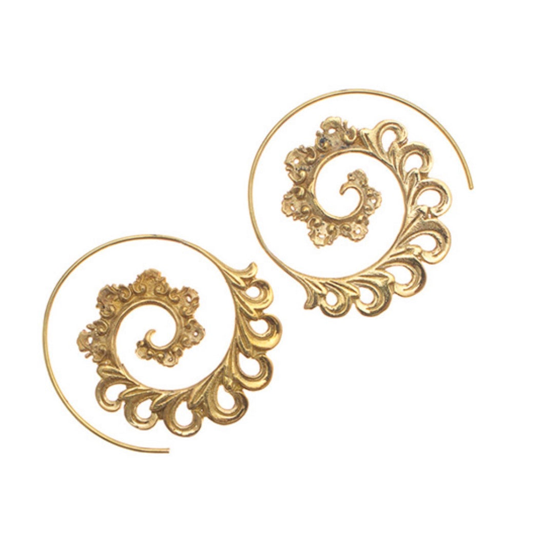 Bali Brass Lily Spiral Handmade Earrings
