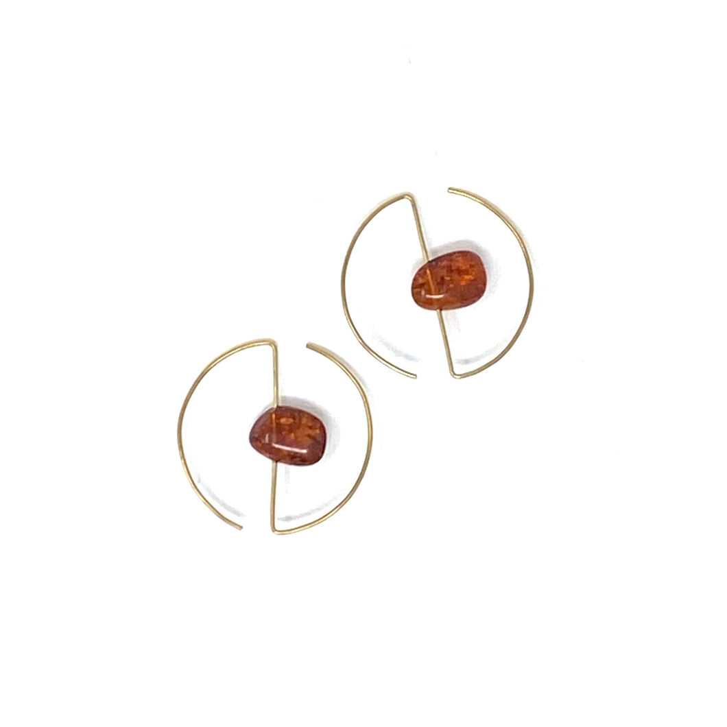 Minimalist Brass Ying Yang Earrings with Amber by Nelson Enrique