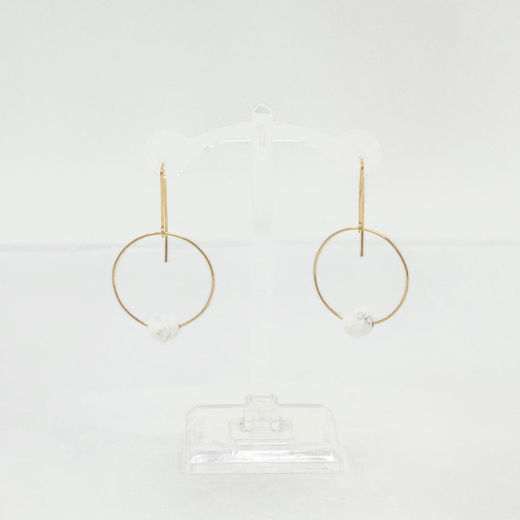 Minimalist Brass Circle Drop Earrings with Howlite by Nelson Enrique