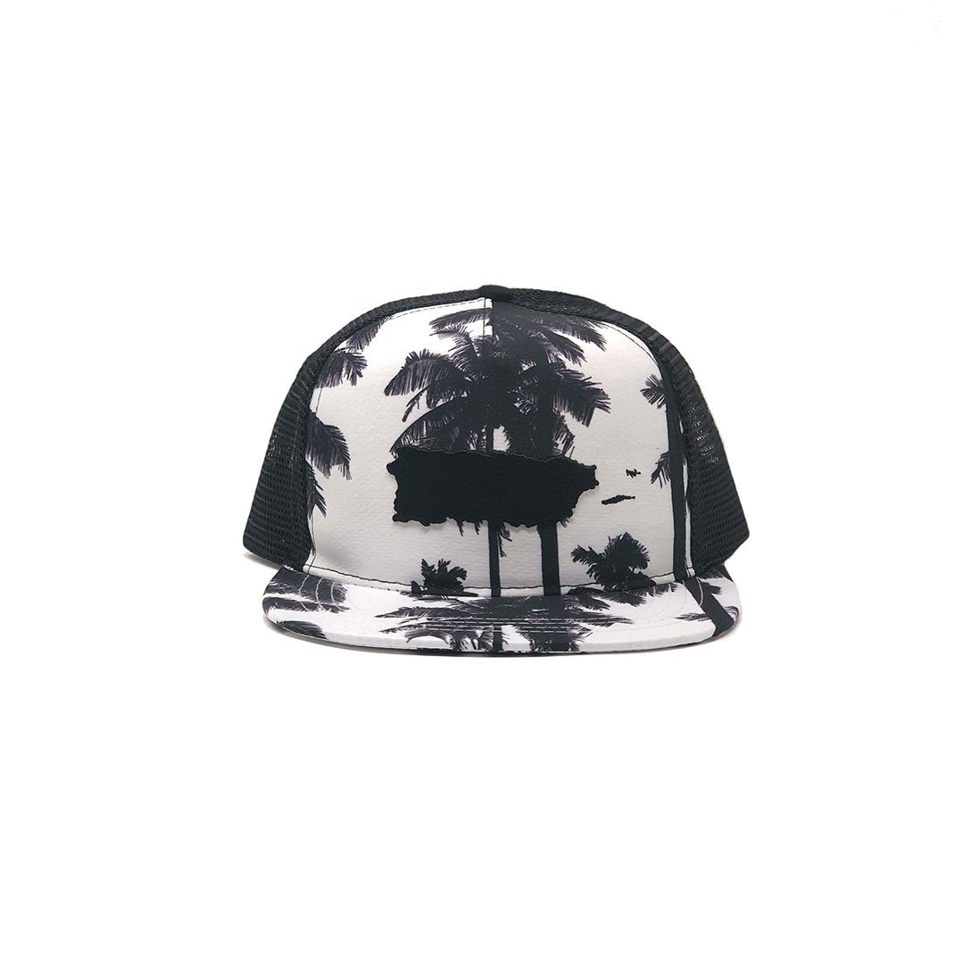 Puerto Rico Map Palms Black & White Trucker Snapback Cap