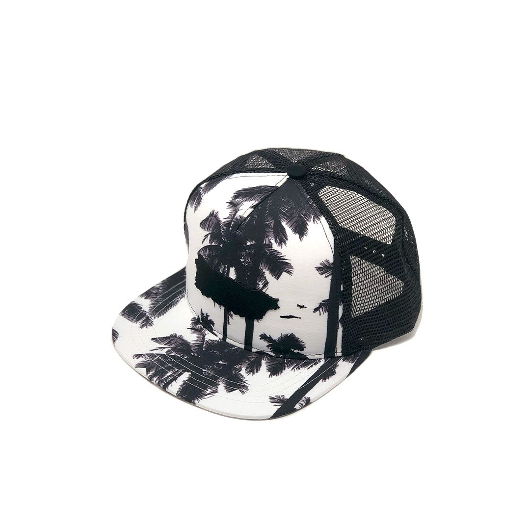 Puerto Rico Map Palms Black & White Trucker Snapback Cap