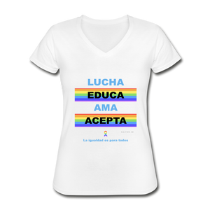 Luca. Educa. Ama. Acepta. Sexy V-Neck T-Shirt - white