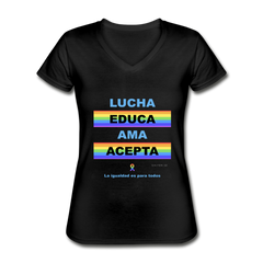 Luca. Educa. Ama. Acepta. Sexy V-Neck T-Shirt - black