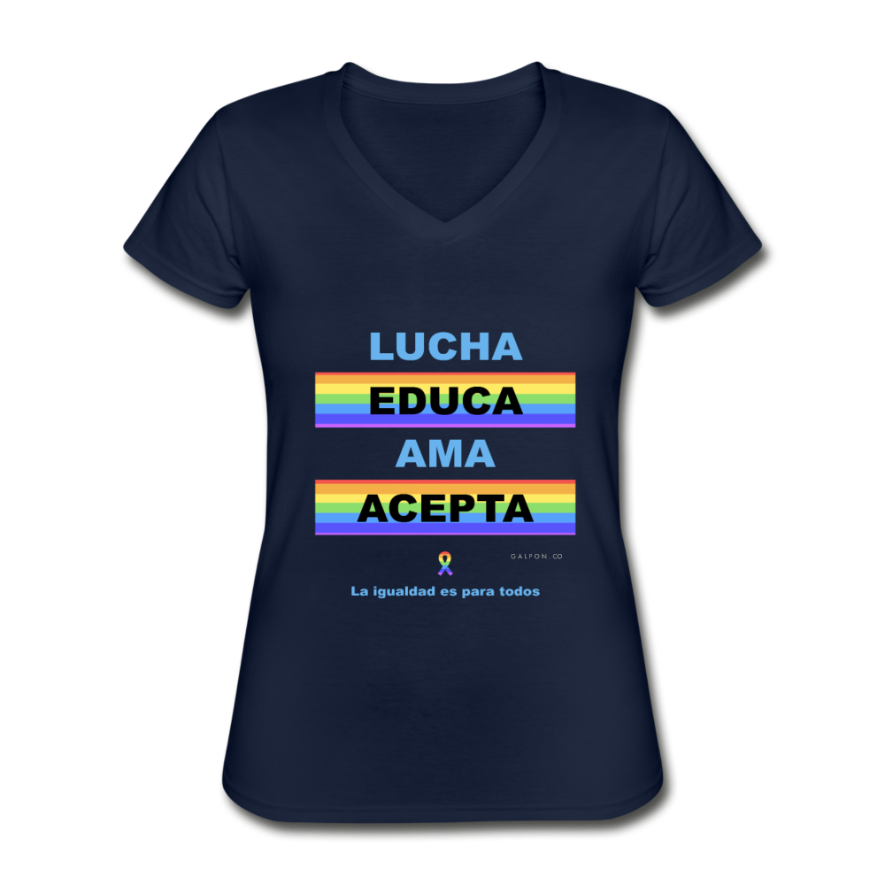 Luca. Educa. Ama. Acepta. Sexy V-Neck T-Shirt - navy