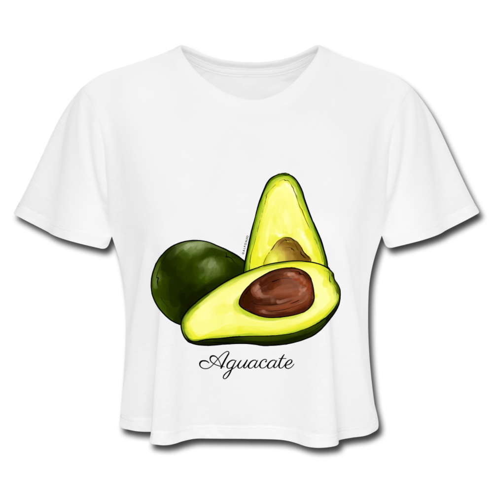 Aguacate Women's Cropped T-Shirt - white Exclusive collection from El Galpón. Affordable fashion shirts for men and woman inspired in Puerto Rico’s culture. We ship to all US states & Puerto Rico. Shop Online Now ! 